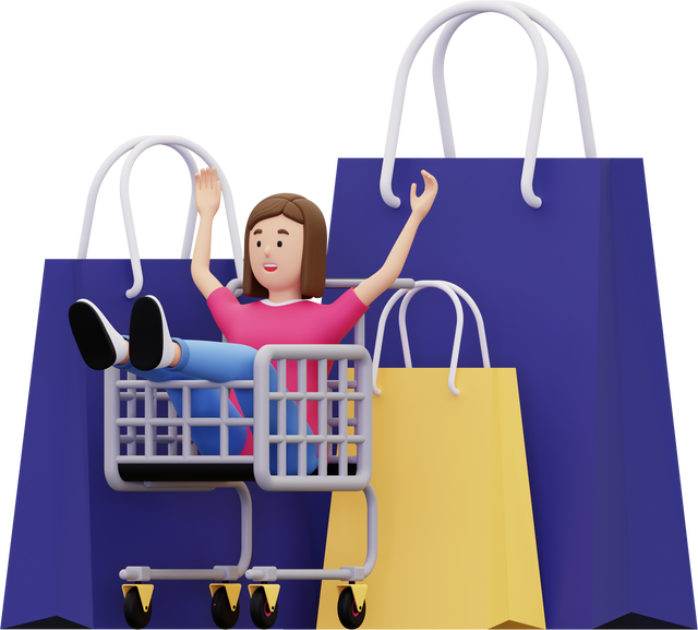 3d Girl sitting in shopping cart